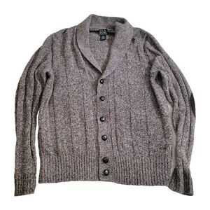 Jos A Bank Wool Blend V-neck Shawl Collar Grandpa Cardigan Suede Elbow Patches L
